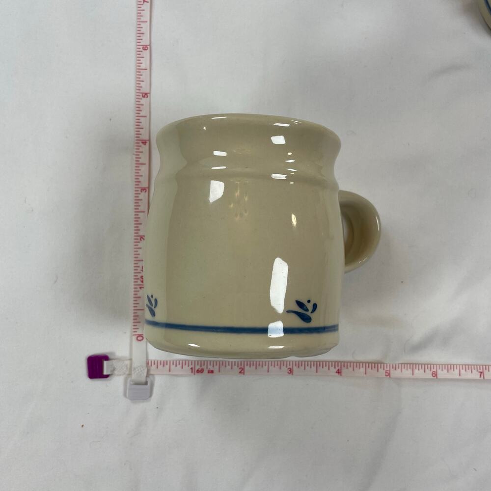 Roseville Ohio Pottery Blue Stripe Flower Mug Set 4 Stoneware Vintage USA - Picture 6 of 6